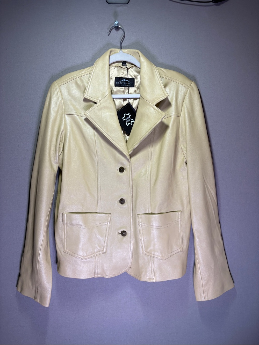 Vintage Montanaco Champagne Leather Jacket Blazer NWT Womens Large